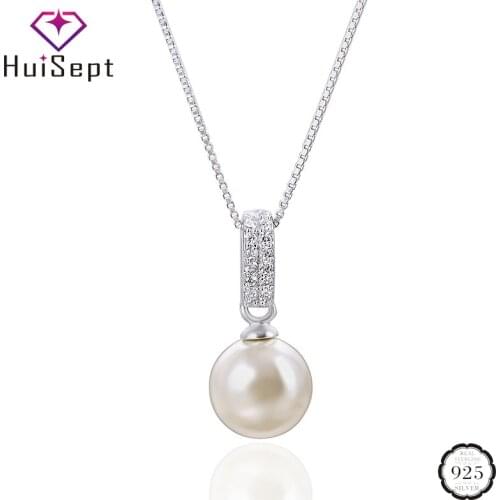 HuiSept 925 Sterling Silver Necklace with Freshwater Pearl Zircon Gemstone Pendant for Women Fashion Jewellery Wedding Ornaments