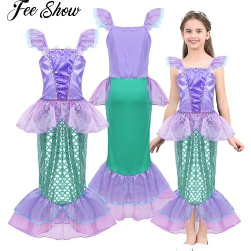 New Girls Dress Little Mermaid Fancy Dressed Kids Clothing Girls Mermaid Dresses Princess Ariel Cosplay for Summer Swimming