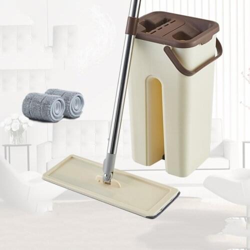 Flat Squeeze Mop and Bucket Hand Free Wringing Floor Cleaning Mop Microfiber Pads Wet or Dry Self Cleaning Lazy Mop
