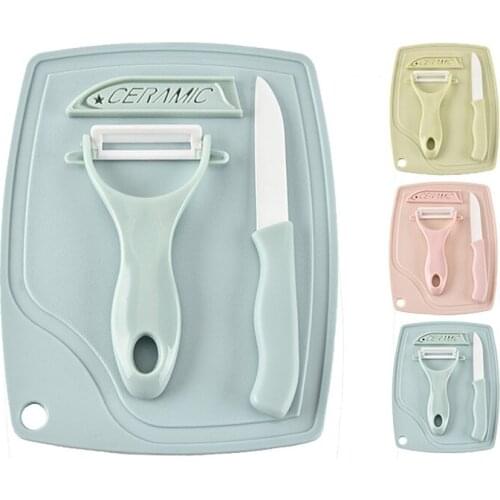 Hot 3 pcs Multifunction Ceramic fruit sharpener cutting board kitchen cutting knife sets Melon Planer Vegetables Peeler Tools