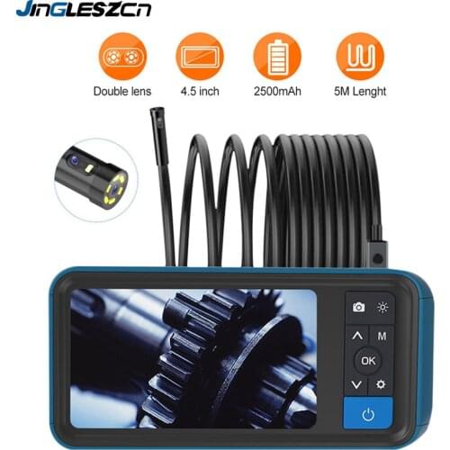 Pipe Sewer Inspection Camera 8MM Dual Lens 1080P Industrial Endoscope 4.5” Screen Waterproof Borescope Snake Camera with 6 LED
