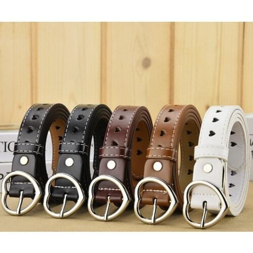 Female Fashion PU Leather Chain Belt Heart-shaped Round Ring Buckle Waist Belts Luxury Design Women Jeans Decorative Belt