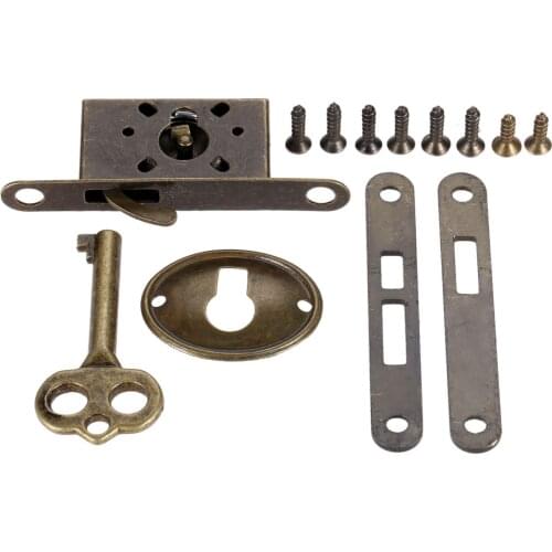 Retro Wooden Jewelry Decorative Box Lock Hardware Antique Furniture Counter Drawer Bronze Lock Sliding Door Lock with Key