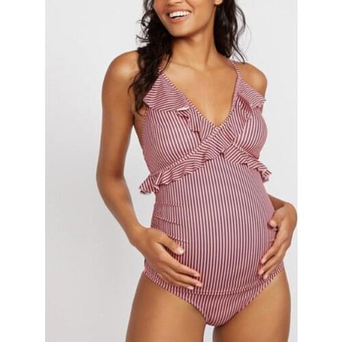 Pink Bikini Beachwear Pregnancy swimsuits Maternity swimwear Flouncing One piece Pregnant women Купальник Для Беременых