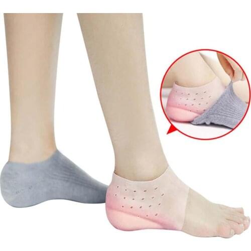 Hot Unisex Invisible Height Increase Socks Heel Pads Silicone Insoles Foot Massage Gift