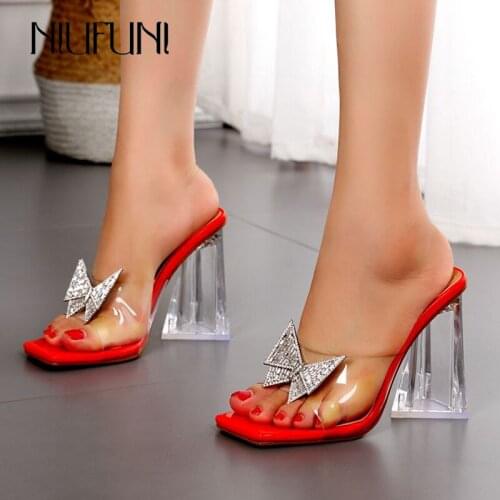 Bow Rhinestone PVC Transparent Crystal Triangle Heel Women Slippers Slip-On Slides Pump Size 35-42 Summer Gladiator Clear Sandal