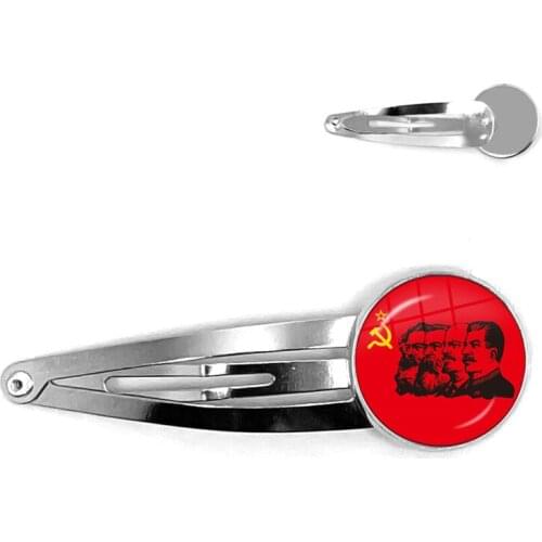 Soviet USSR Stalin Lenin Hairpins Classic Red Star Hammer Sickle Communism Emblem CCCP Glass Cabochon Hair Jewelry For Women