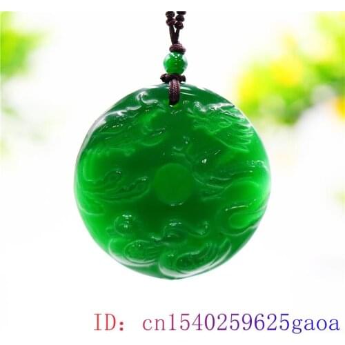 Green Jade Dragon Phoenix Pendant Necklace Jewelry Gifts Carved Amulet Fashion Charm Natural Chinese