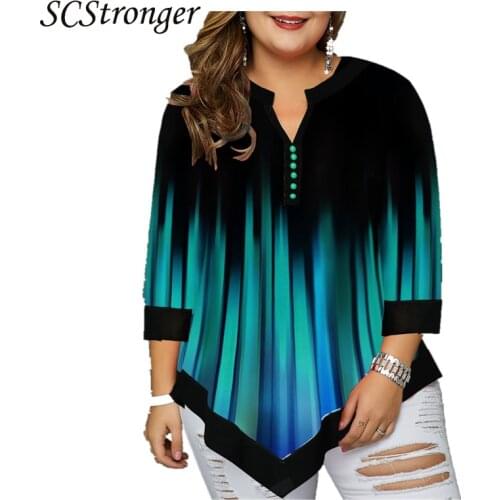 SCSTRONGER Summer Plus Size Womens Short Sleeved 3D Positioning Printing Street Hipster VNeck Hem Loose T Shirt Plus Size Tops