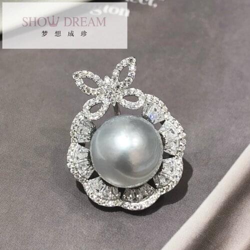 SHOWDREAM S925 Sterling Silver Zircon Natural Seawater Pearl Pendant Elegant Women Anniversary Gift