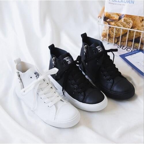 Women Sneakers 2020 New Spring Autumn Leather Men Casual Shoes White Zippers Fashion Shoes High top Flats Zapatos de mujer