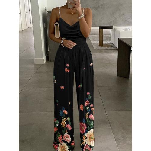 Women Sexy Hollow Out Sleeveless Solid Jumpsuit Summer Elegant Embroidery Lace Loose Beach Overall Office Lady Wide Leg Romper