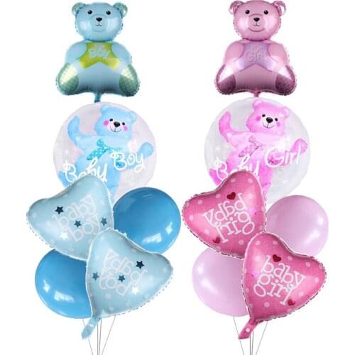 1set 4D Transparent Baby Boy Girl Blue Pink Bubble Balloon Bear Foil Balloons Kids Birthday Gender Reveal Baby Shower Decoration