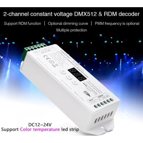 2 CH DMX512 Decoder Support RDM Function CV LED Controller 12V 24V Can match with DMX512 Master For Color Temperature Led Strip