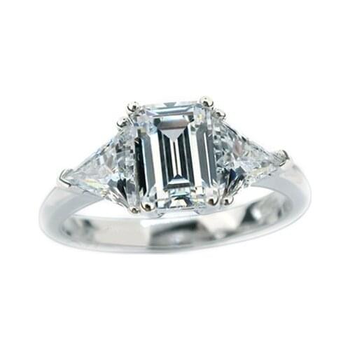 3Ct Emerald Cut Three Stones Diamond Ring Solid 18K White Gold Ring G18K Durable Quality AU750 Jewelry