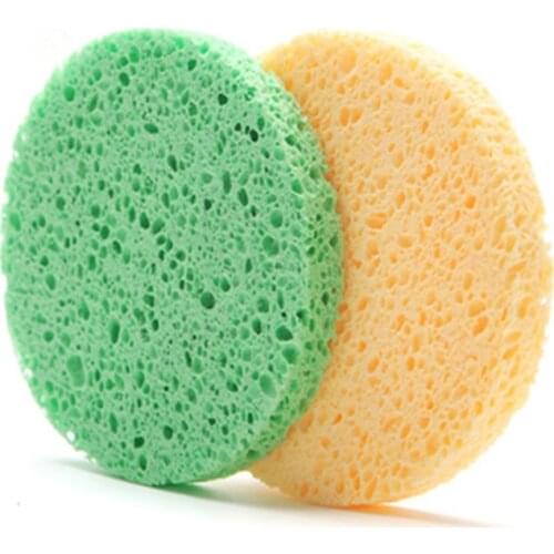 4 Pieces Natural Wood Fiber 8cm Face Wash Cleansing Sponge Beauty Makeup Tools Accessories Round Color Random