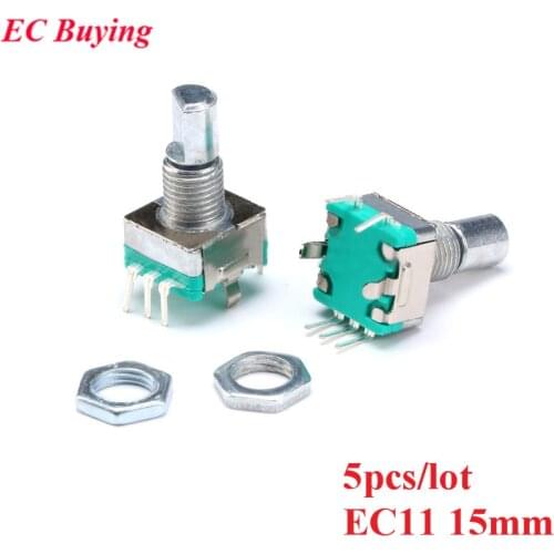 5pcs Rotary Encoder Coding Code Switch EC11 Digital Potentiometer Handle Length 15mm with Switch 5 Pin
