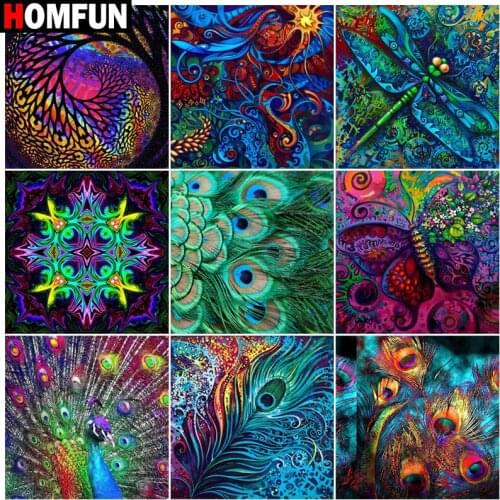 HOMFUN 5d Diamond Painting Full Square/Round "Colored feathers" Picture Of Rhinestone DIY Diamond Embroidery Home Decor