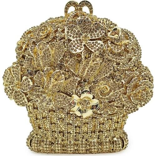 Hollow Out Women gold Crystal Flower Clutch cocktail Wedding Purse Box gift Metal Clutches Ladies Evening Bags Female Party Bag