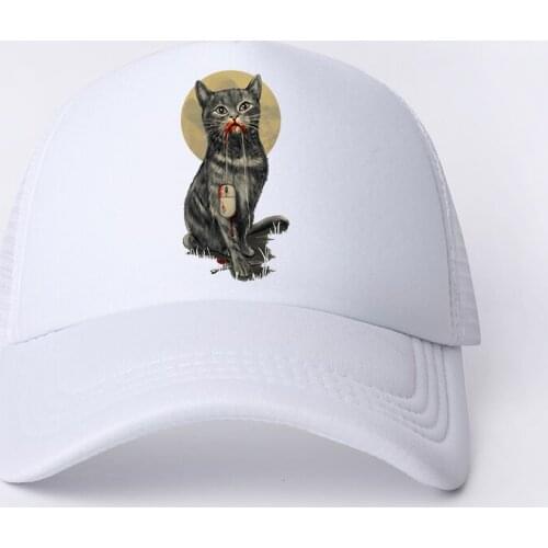 90S Japanese Anime Cat Casual Plain Mesh Baseball Cap Adjustable Snapback Hats for Women Men Hip Hop Advertising White Cap