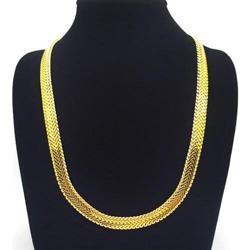 Herringbone Chain Yellow Gold Filled Flat Chain Necklace Men Gift 24 inches
