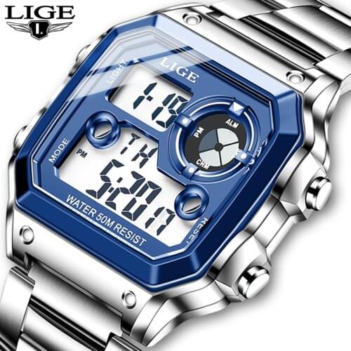 Electronic Watch Men Sport Waterproof Date Alarm Wristwatch 2021 LIGE New Fashion Mens Watches Top Brand Luxury Chronograph+Box