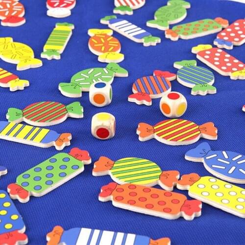 Wooden Children Puzzle Training Toy Board Game Chess Memory Matching Game Looking For Candy Shape Parent-child Interaction Gift
