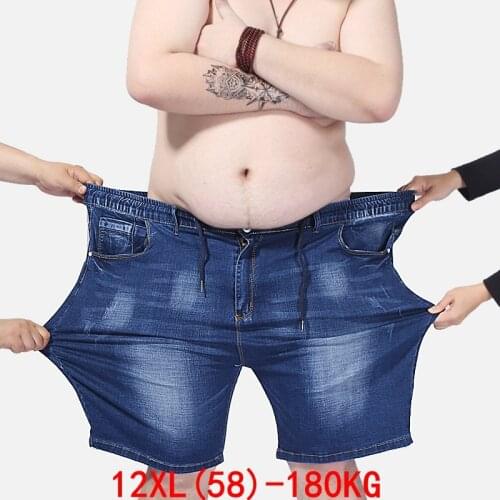 Plus size mens denim shorts plus size 10XL 11XL 12XL pants summer shorts stretch straight 54 56 58 jeans stretch blue large