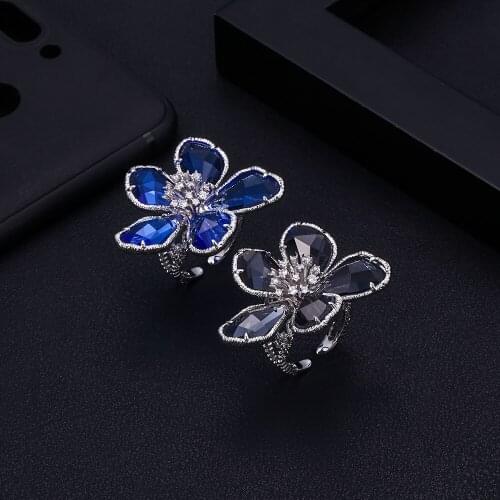 Jankelly Exquisite Flower Shape Hollow rings Cubic Zirconia For Women Bridal Wedding Engagement Party Wear