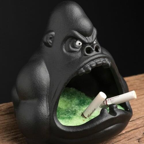 Ceramic Cartoon Animal Ashtray Orangutan Anti-ash Car ashtray cigar Ashtray Living Room Office Decoration Gift for Boyfriend