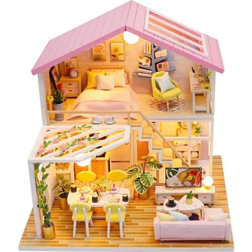 Doll House For Home Miniatures DIY Furniture for Dolls with Bedroom Furniture Book Nook for Country House with LED Light Music