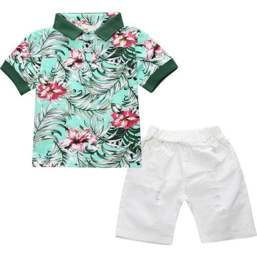 Summer Children Wear Suit Beach Short Sleeve Turn-down Collar Shirt Hole Pants Costume For Boys Cotton Kids Clothing Sets Wear