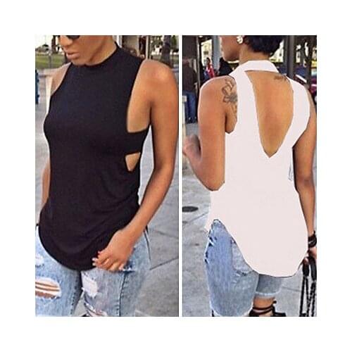 Summer Hot Sale Casual Sleeveless Vest Sexy Backless Tank Tops Womens Ladies Black White Top Blouse