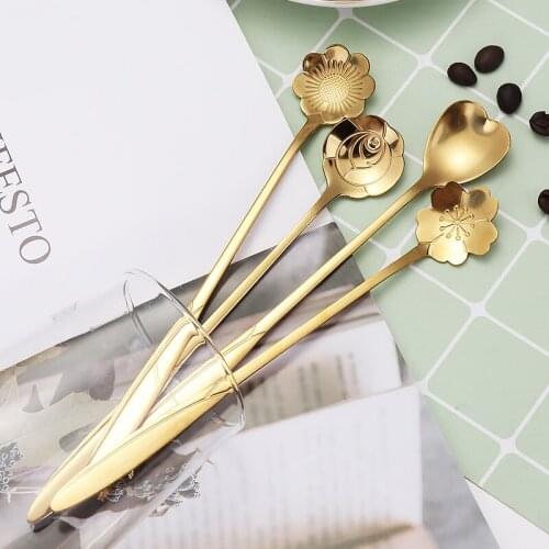 Cute Flower Design 304 Stainless Steel Coffee Spoon Fruit Fork Stirring Milk Teaspoon Dessert Fruit Scoop Kitchen Tableware 18Cm