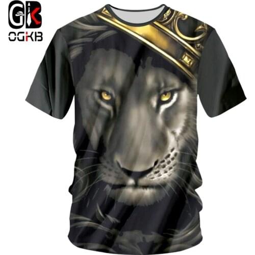 OGKB T Shirt Hombre New O Neck 3D Tshirt Print Flame Lion King With Crown Funny 6XL Habiliment Unisex Summer Tee Shirt Drop Ship