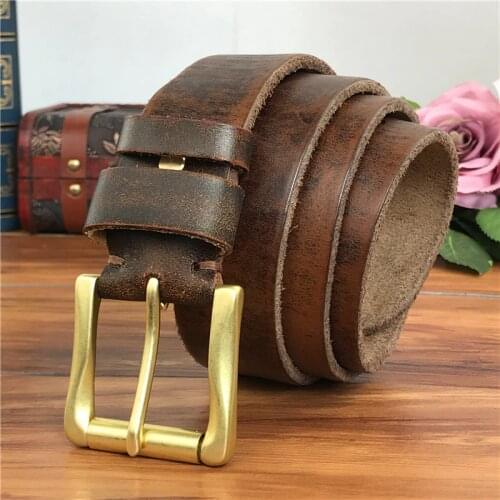 Men Belt Leather Genuine Brass Belt Buckle Vintage Leather Belt Men Cowboy Jeans Men Trouser Belt Ceinture Riem MBT0005