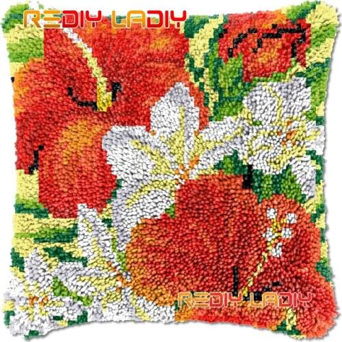 Latch Hook Cushion Blooming Flowers DIY Needlepoint Kits Chunky Acrylic Yarn Arts Crocheting Lofty Pillow Case Hobby & Crafts