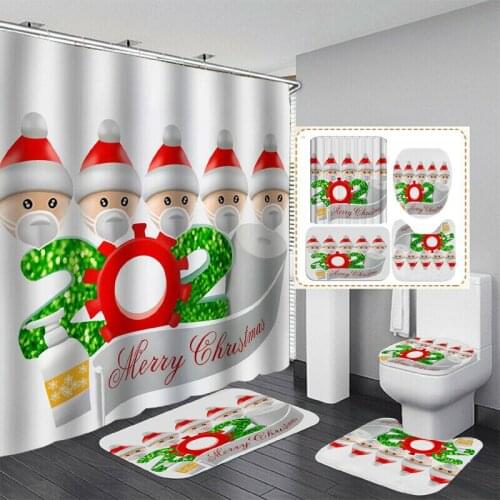 Bathroom Decor Waterproof Shower Curtain Set Toilet Seat Cover Non-Slip Bath Mat Rug Carpet Polyester Fabric Washable