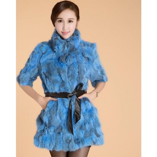 2021 Women New Arrival Real Rabbit Fur Coat Genuine Natural Rabbit Real Fur Vest Winter Fur Coat Plus size with belt JN178