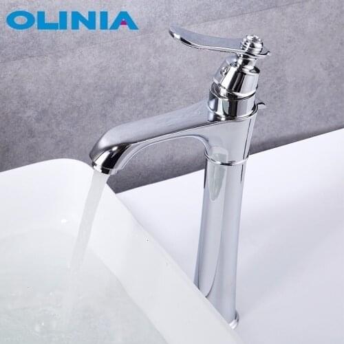 Olinia Tall Bathroom Sink Faucet Zinc Alloy Single Hole Basin Faucets Deck Mounted Bathroom Sink Faucet Water Mixer OL8265