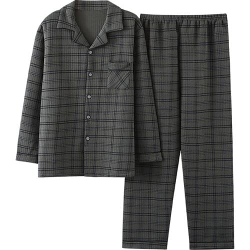 Autumn Winter Thick Warm Pajamas Double Layer Cotton Pajama Lounge Sets Plus Size Casual Plaid Sleepwear Comfortable Male Pijama