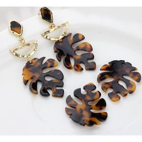 Charms For Jewelry Making Acetic Acid Resin Leopard Print Leaves Charms 37*41mm 6pcs/lot For DIY Earring Accessories