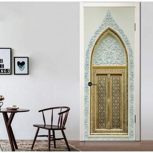 Hot Door Mural Classic Gate Door Sticker DIY Self-adhesive Waterproof Wallpaper Poste for Home Decoration Gift