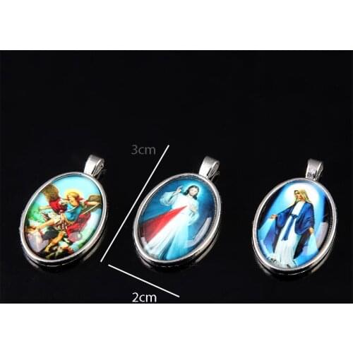 Religion Christianity Jesus Cross Pendant Blue Virgin Mary, Saint Michael Angel Pendant