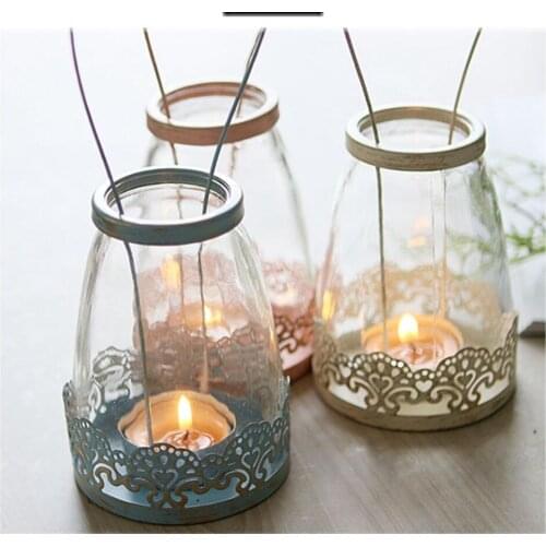 Nordic countryside fresh glass wind lamp romantic simple candlestick wedding bar table decoration