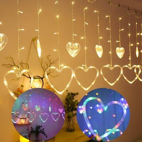 LED Heart Curtain String Lights 12 Hearts Window Decor Light for Wedding Valentines Day Anniversary Party Wall Backdrops D30