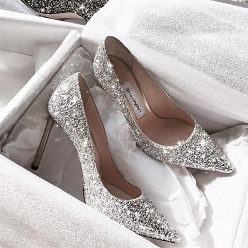 Shoes Sequins Woman Pumps Gold Silver High Heels Shoes Women Wedding Shoes Stiletto Ladies Shoes Fashion Women Heels