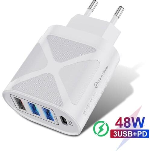 UKGO PD 48W 3 Ports EU US UK Plug Fast Charger Adapter For iPhone 12 11 Samsung Xiaomi Huawei QC 3.0 Mobile Phone Quick Charger