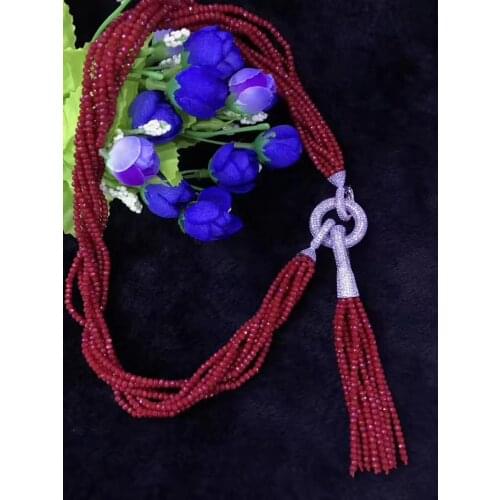 Wow! 6rows red jade roundel 42mm faceted necklace wholesale nature beads 19inch zircon clasp