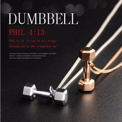 Top Quality Stainless Steel Dumbbell Necklace Faith Engraved Letters Pendant Long Chain Necklace for Men Women